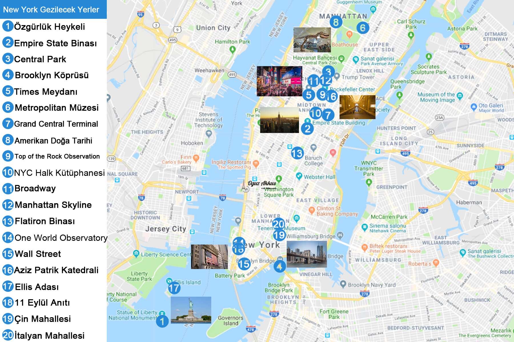 New York Gezilecek Yerler Haritası